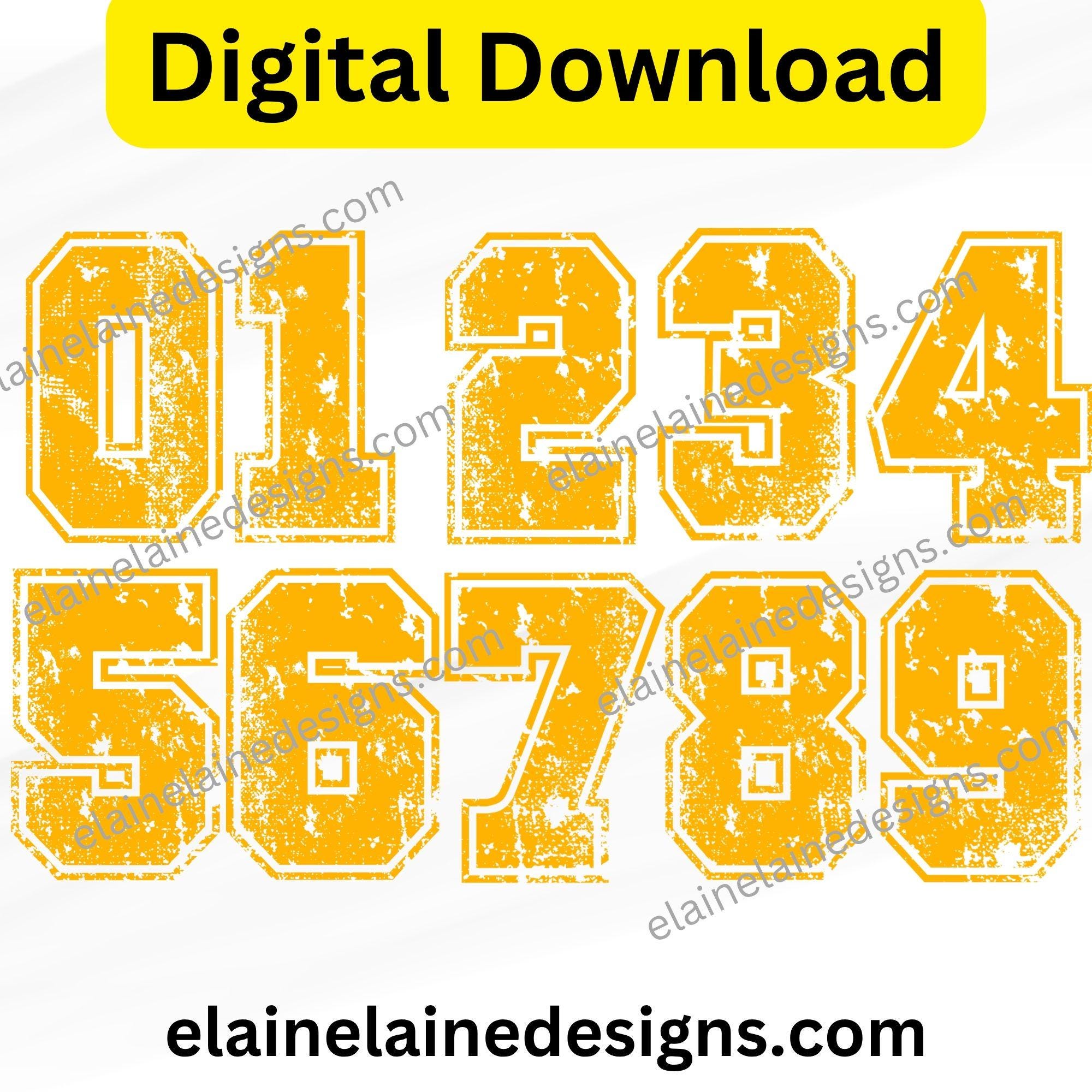 Gold Distressed Sports Numbers 0-9 PNG JPG | Grunge Varsity Number Set ...