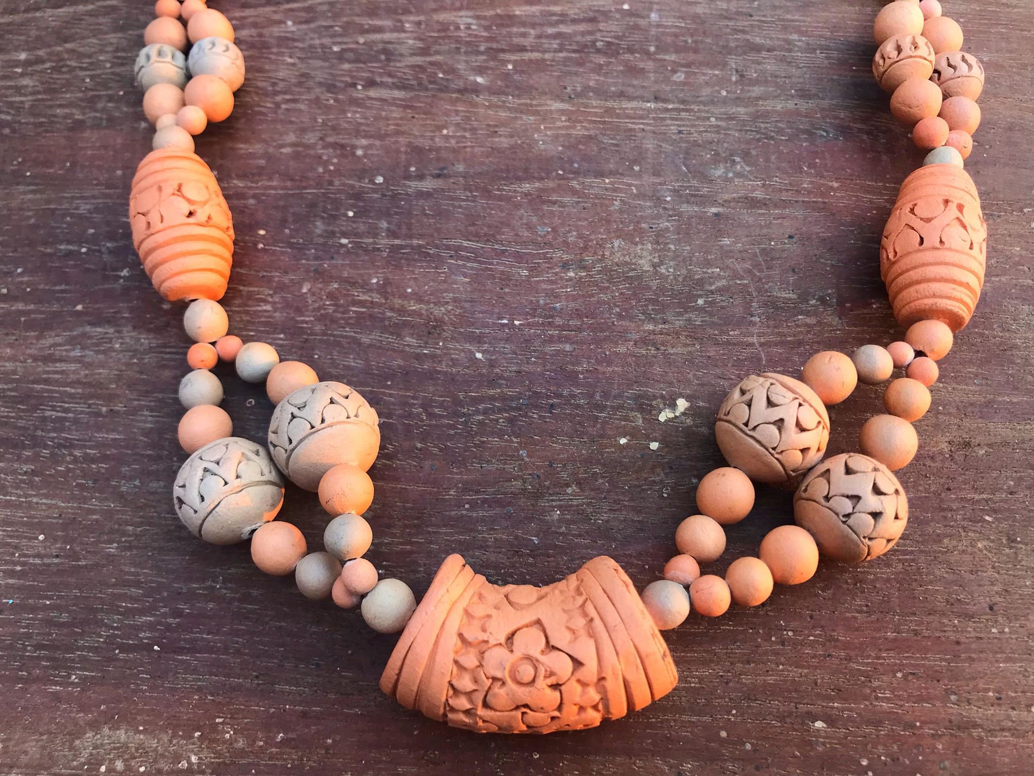 Terracotta Necklace Baked clay beads and threaded Beaded Etsy