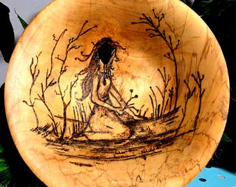 Cuenco de arce torneado a mano / Arte de bosque pirograbado, vacío natural, decoración rústica