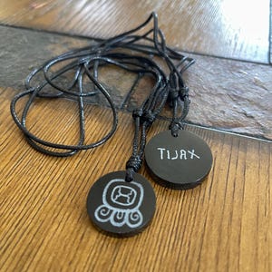 Tijax Nahual Black Jade Pendant with Necklace