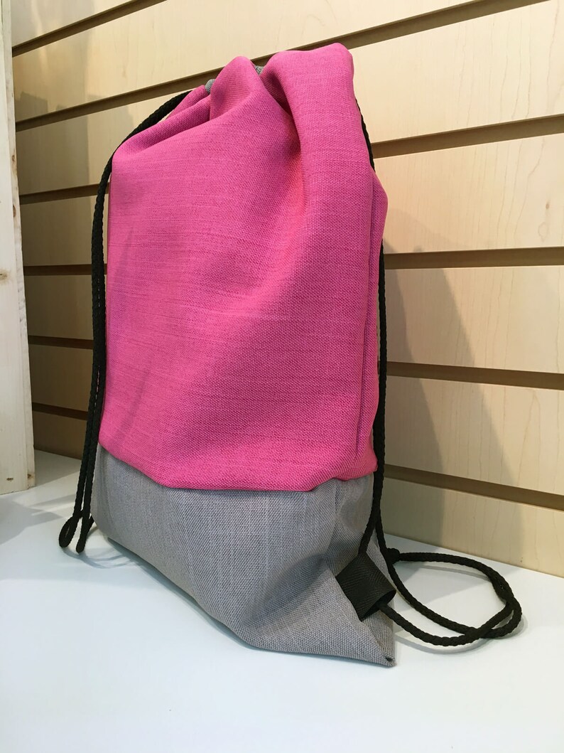 Bundle backpack school bag sport bag waterproof interior lining Colorblock plain bag in gray and pink beach bag pool bag