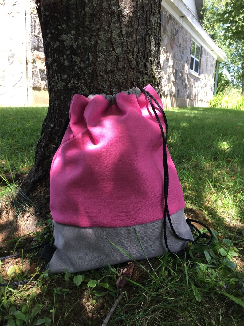 Bundle backpack school bag sport bag waterproof interior lining Colorblock plain bag in gray and pink beach bag pool bag