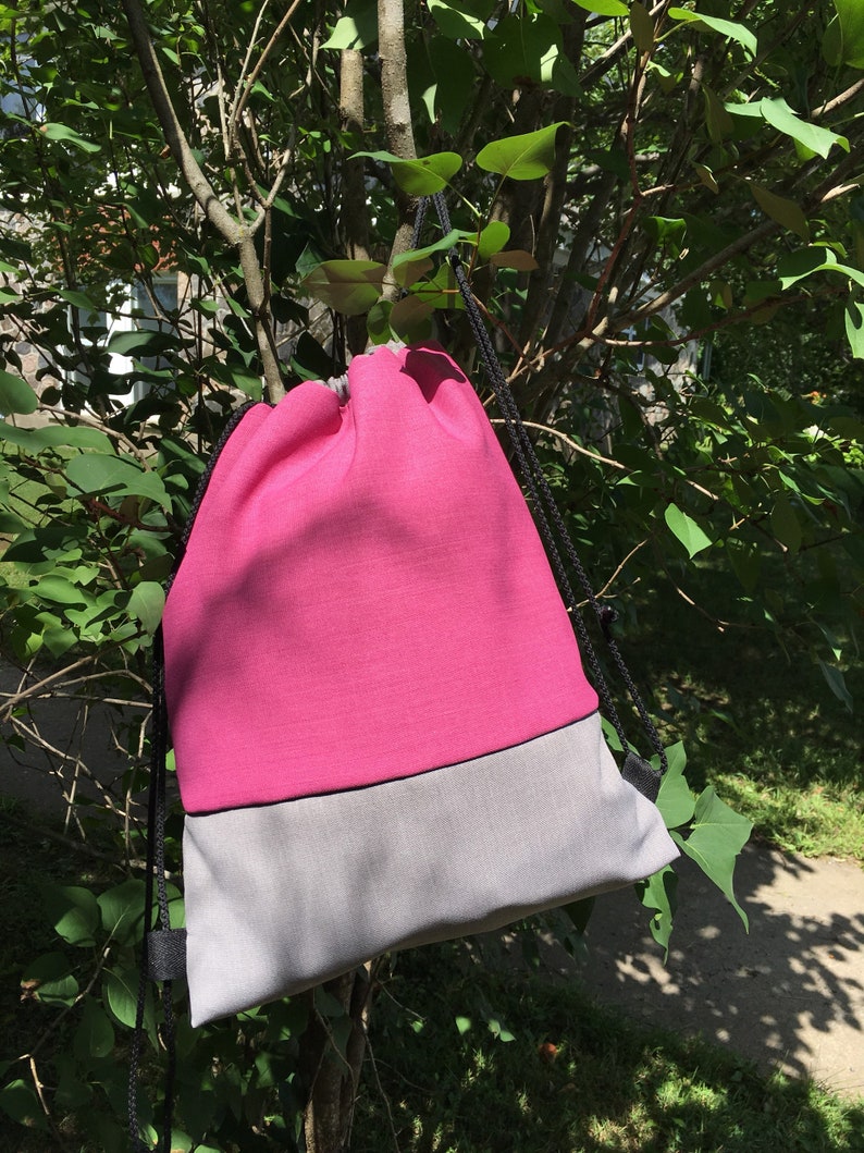 Bundle backpack school bag sport bag waterproof interior lining Colorblock plain bag in gray and pink beach bag pool bag