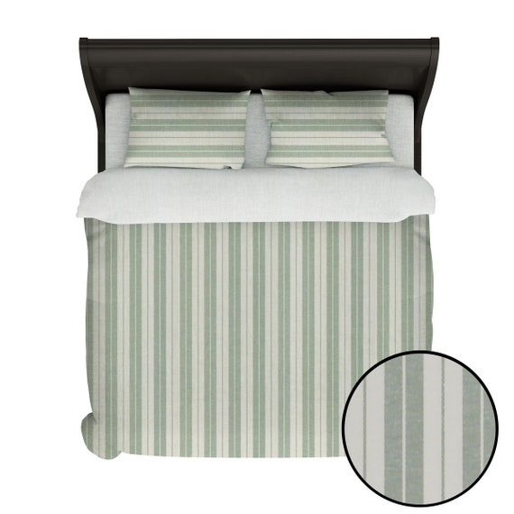 Canvas Stripes Light Green And White Bed Duvet Cover Bed Etsy