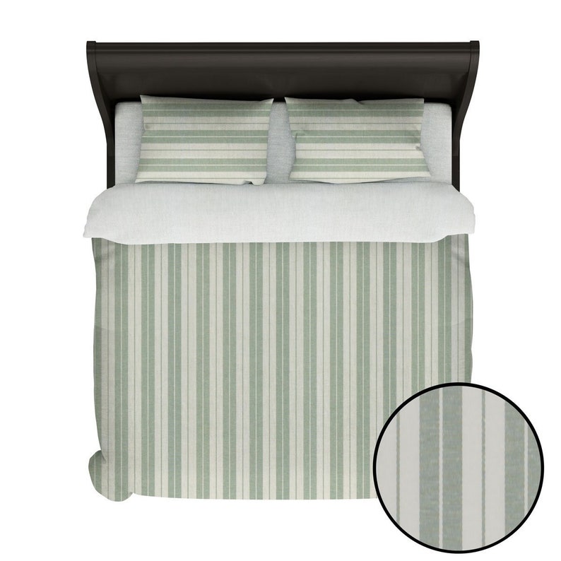 Canvas Stripes Light Green And White Bed Duvet Cover Bedroom Decoration Accessories Shams