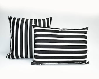 OUTDOOR Pillow cover, decorative cushions in Sunbrella Shore Classic Black and White Stripes, Sunbrella exterior fabric, UV resistant