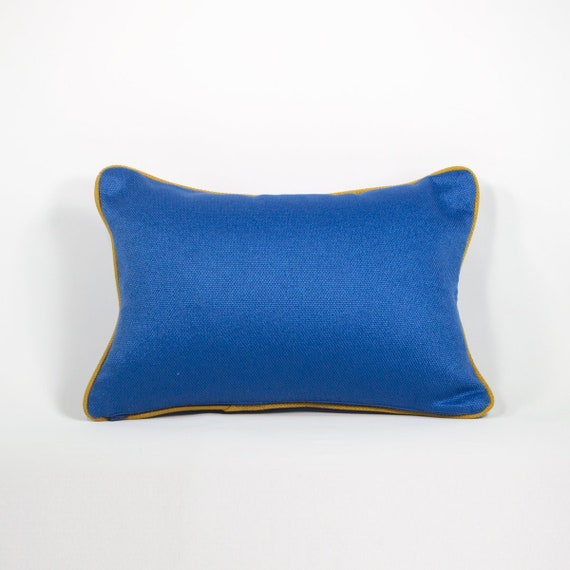 Blue Vivid Pillow Cover With Yellow Piping Decorative Etsy