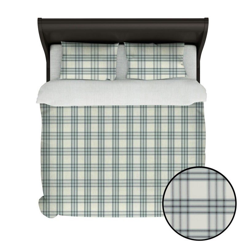 Plaid Tartan Stripes Light Green And White Bed Duvet Cover Etsy
