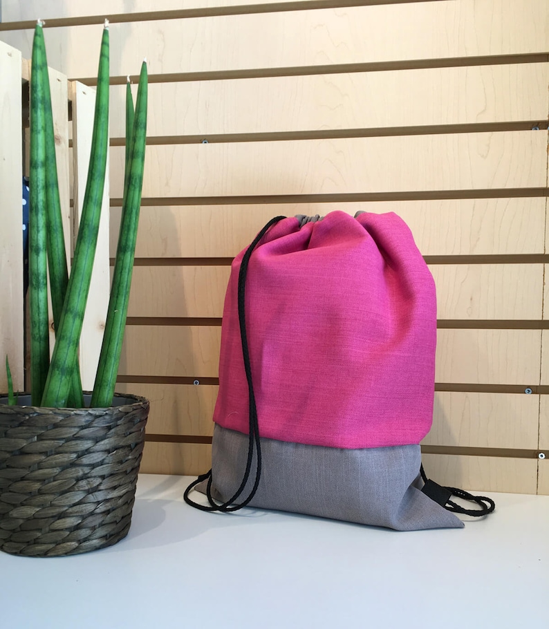 Bundle backpack school bag sport bag waterproof interior lining Colorblock plain bag in gray and pink beach bag pool bag