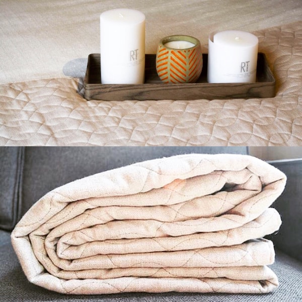 Jeté de lit, Dessus de lit, Couverture douce décorative, Doudou divan ou Bande accent au bout du lit, Cocoon Beige (matelassé)