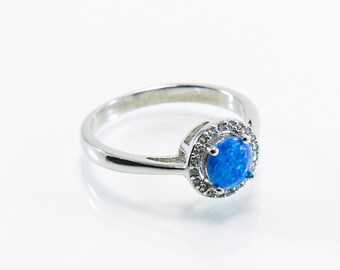 Small Round Lab Created Opal Micro Pave Ring