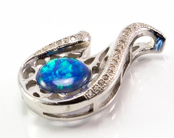 Opal Pendant/Opal/Opal Jewelry/Opal Brooch/Blue Opal/Opal Necklace/CZ Pendant/Silver Pendant/Gift for Her/Gift for Mom/Girlfriend Gift