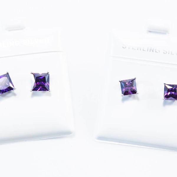 Medium Princess Cut Purple CZ Earrings