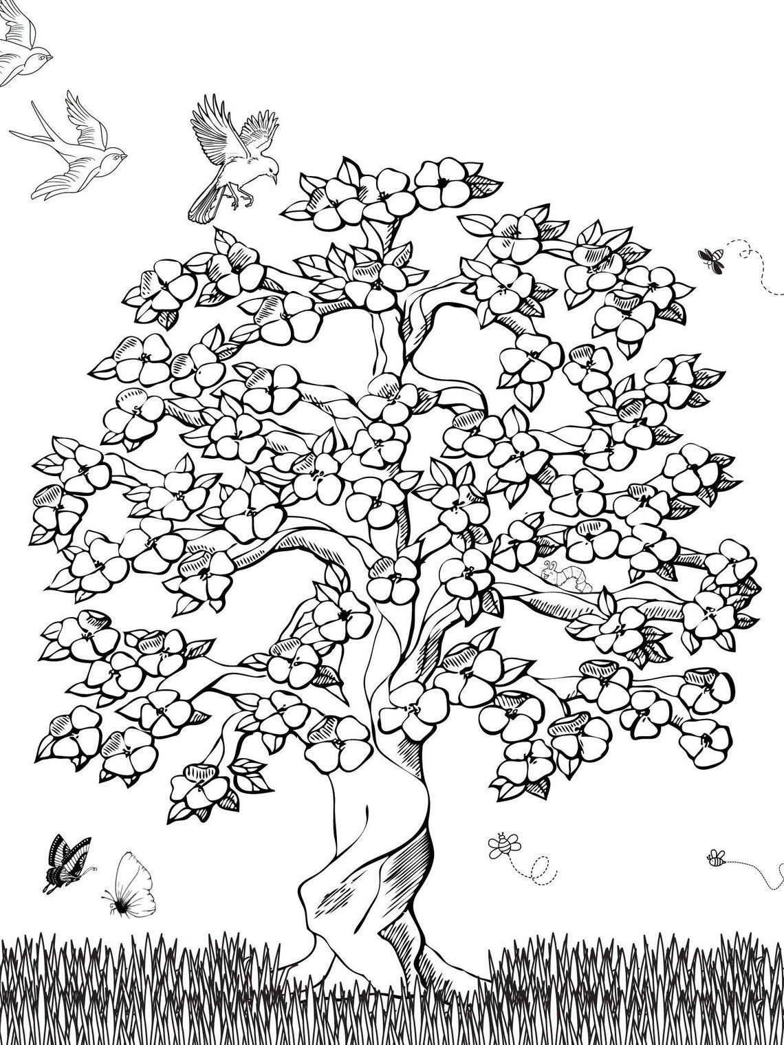 Printable Coloring Page: Springtime Tree - Etsy