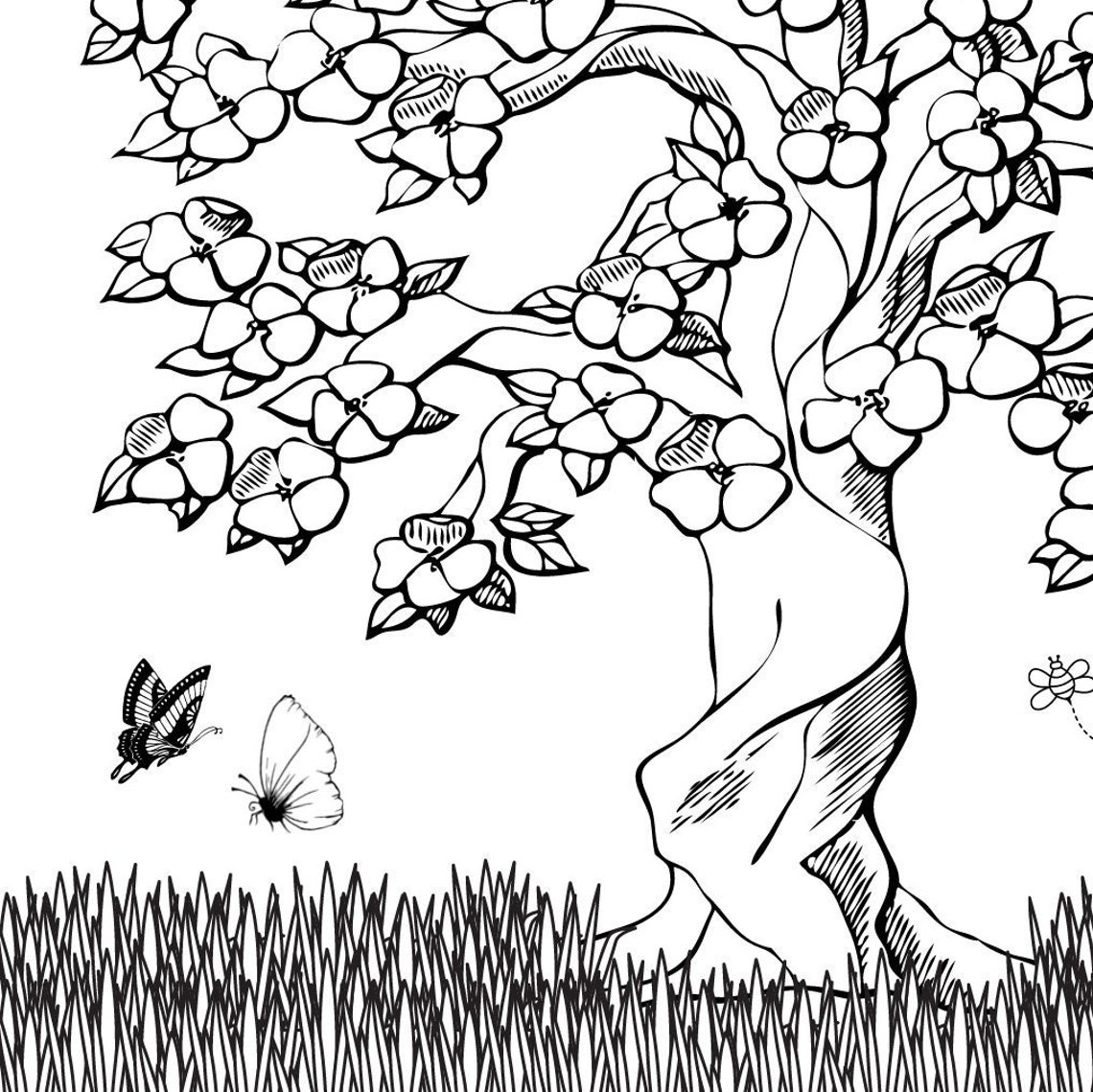 Printable Coloring Page: Springtime Tree - Etsy