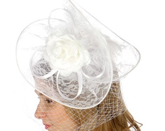 Dentelle blanche Twist bibi avec Corsage & Net détail - courses mariage Occasion