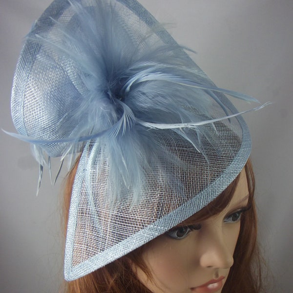 Pale Blue Sinamay & Feathers Twist Fascinator - Hat Occasion Wedding Races