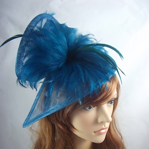 Phase Eight Blue Sinamay Fascinator Hat with Feathers Wedding Guest Tea Party Sinamay Fascinator Royal Blue Fascinator Hat Phase Eight  main image 3