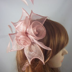 Blush Pink Rose Comb Fascinator with Feathers - Occasion Wedding Races