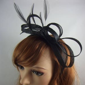 Black Sinamay Loop & Leaf Fascinator with Feathers - Occasion Wedding Races