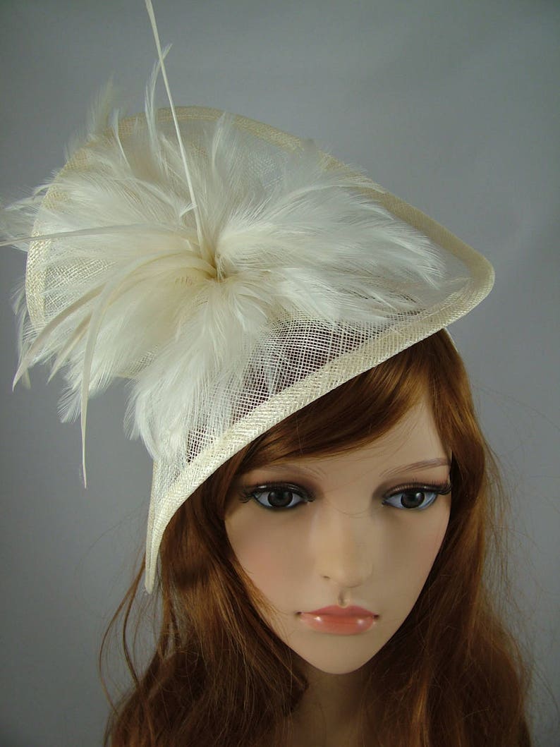 Ivory Cream Sinamay & Feathers Twist Fascinator Hat Occasion Etsy