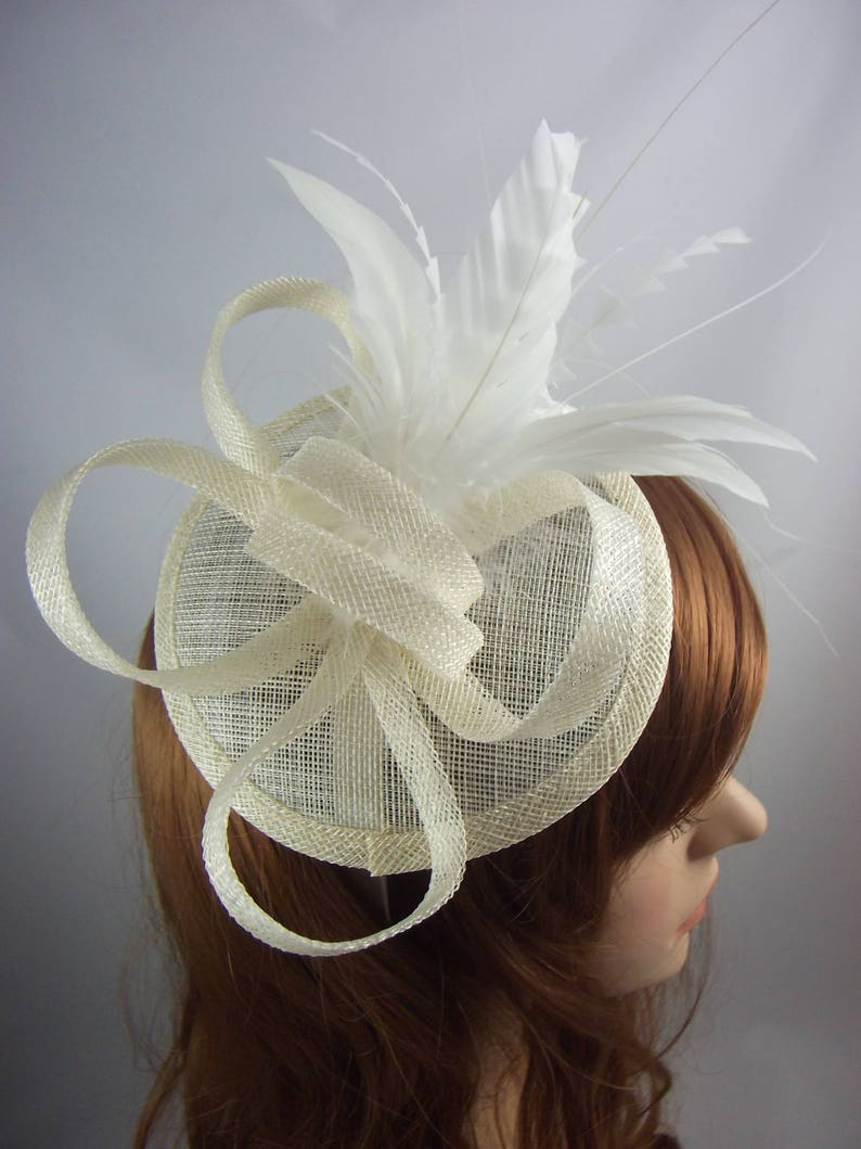 Ivory Cream Sinamay Fascinator With Feathers Special Etsy UK
