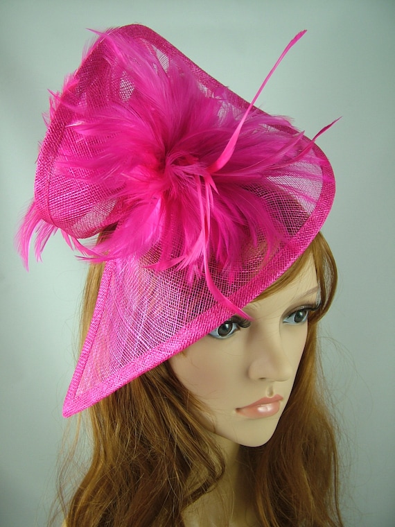 Fuchsia Pink Sinamay & Feathers Twist Fascinator - Hat  display picture 1