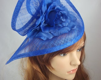 Royal Cobalt Blue Sinamay Twist & Corsage Flower Fascinator - Occasion Wedding Races