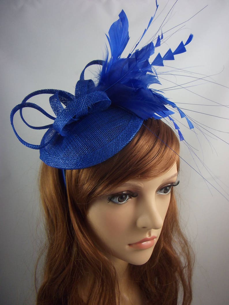 Royal Cobalt Blue Sinamay Fascinator With Feathers Special Etsy UK