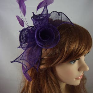 Purple Rose Comb Fascinator with Feathers - Occasion Wedding Races