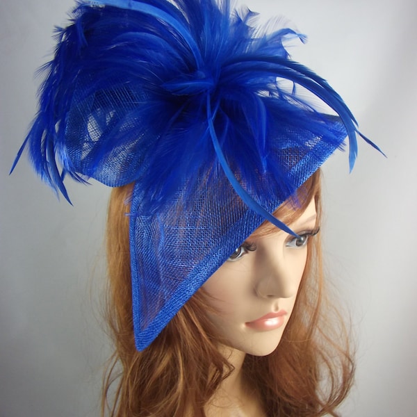 Royal Cobalt Blue Sinamay & Feathers Twist Fascinator - Hat Occasion Wedding Races