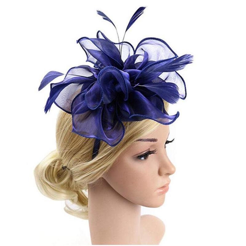 Navy Blue Sheer Satin Ruffle & Feather Fascinator Occasion - Etsy UK