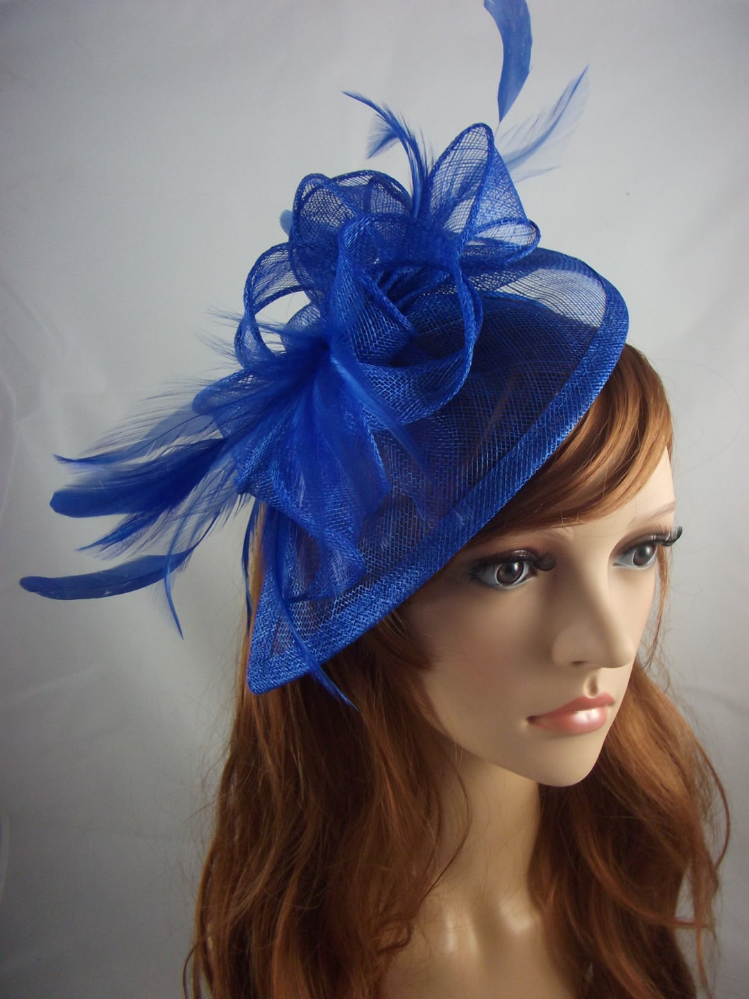 Royal Blue Teardrop Sinamay Fascinator With Feathers Wedding Races ...