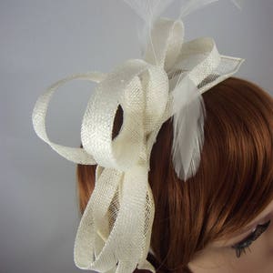 Ivory Cream Sinamay Loop & Leaf Fascinator with Feathers - Occasion Wedding Races