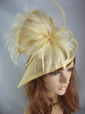 Champagne Gold Sinamay & Feathers Twist Fascinator - Hat Occasion Wedding Races