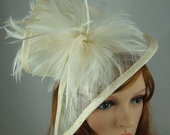 Ivory Cream Sinamay & Feathers Twist Fascinator - Hat Occasion Wedding Races