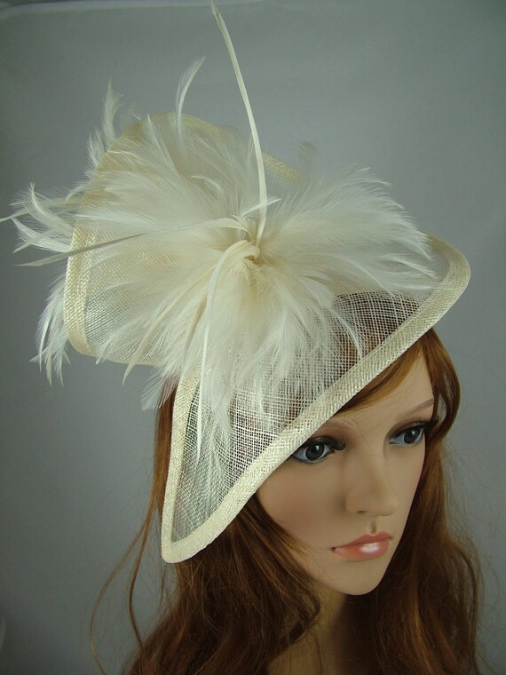 Ivory Cream Sinamay & Feathers Twist Fascinator - Hat  display picture 3
