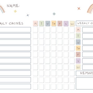 Kids Chore Chart, Kids Checklist, Easy Printable, Digital Printable, Chore Chart, Weekly Chore Chart, Daily Chore Chart, Organization