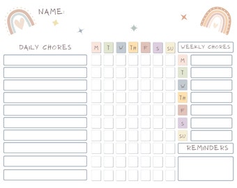 Kids Chore Chart, Kids Checklist, Easy Printable, Digital Printable, Chore Chart, Weekly Chore Chart, Daily Chore Chart, Organization