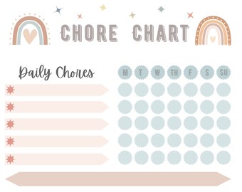 Daily Chore Chart, Kids Chore Chart, Weekly Chore Chart, Printable Chore Chart, Chore Checklist, Digital Download Printable Chore Chart