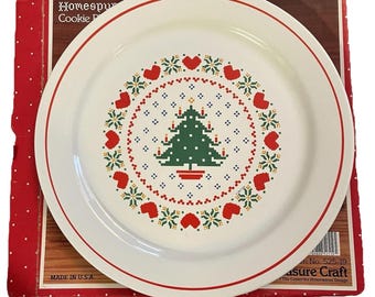 Plato vintage para galletas navideñas, estilo artesanal, de Treasure Craft Homespun Holiday USA.