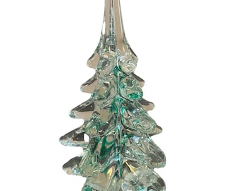 Vintage Crystal Christmas Tree Hand Made Holiday Decor Green Swirl Timeless