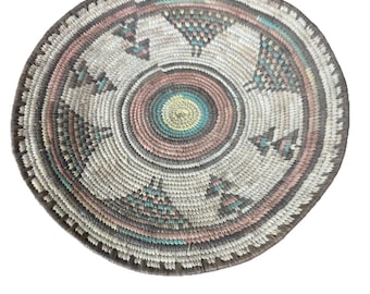 VTG African Basket Geometric Native Design Coil Woven Round 13"