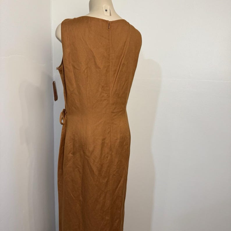 VTG Adrianna Papell Linen Blend Dress Size 12 Pintuck Pleated Camel Tan Milkmaid image 5