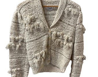 Vintage 80's Chunky Shaggy Cropped Cardigan Sweater Answers by Riddles Sz S