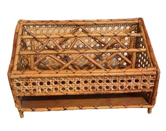 Organizador de correo/portacartas de ratán y bambú estilo MCM vintage, organizador de escritorio.