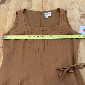 VTG Adrianna Papell Linen Blend Dress Size 12 Pintuck Pleated Camel Tan Milkmaid image 10