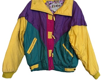 VTG East West Ski Jacket Coat Women's L By The Panda Group Bright Color Block