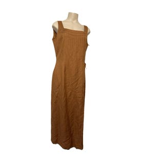 VTG Adrianna Papell Linen Blend Dress Size 12 Pintuck Pleated Camel Tan Milkmaid image 2