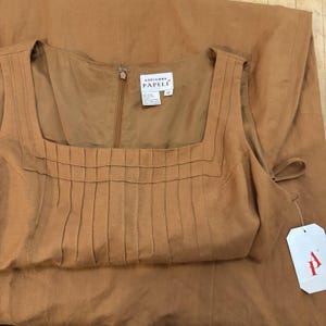 VTG Adrianna Papell Linen Blend Dress Size 12 Pintuck Pleated Camel Tan Milkmaid image 9